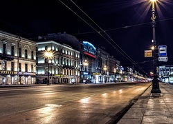Ulica, Budynki, Latarnie, Petersburg, Rosja