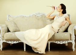 Brunetka, Modelka, Róża, Sofa