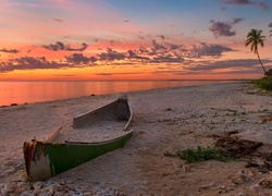 Zachód, Słońca, Morze, Plaża, Wrak, Łódki