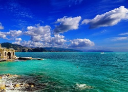 Włochy, Portofino, Morze, Chmury