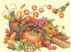 Halloween,warzywa, dynie , ptaszek