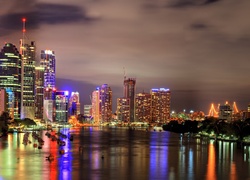 Panorama, Miasta, Noc, Brisbane, Australia