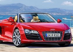 Czerwone, Audi R8, Cabrio, Góry, Woda