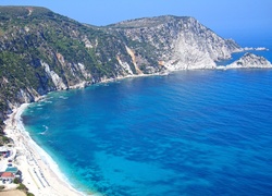 Góry, Morze, Plaża, Domy, Kefalonia