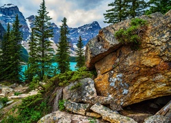 Góry, Skały, Las, Jezioro, Park Narodowy Banf, Kanada
