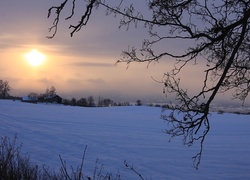 Farmy, Pola, Góry, Zachód, Słońca, Zima