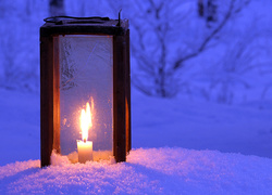 Śnieg, Lampion, Świeca, Ogień