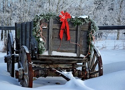 Zima, Śnieg, Wóz, Dekoracja, Świąteczna