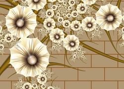 Mur, Beżowe, Kwiaty, Grafika 2D