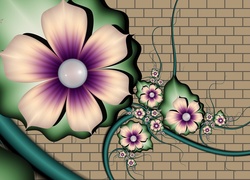 Mur, Kwiaty, Grafika, 3D