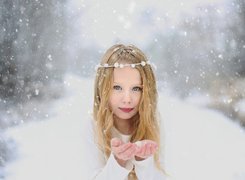 Zima, Śnieg, Dziewczynka, Aniołek