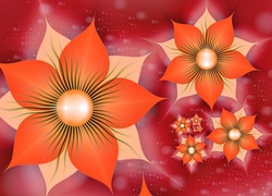 Pomarańczowe, Kwiaty, Grafika, 3D