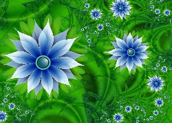 Niebieskie, Kwiaty, Grafika, 3D