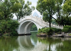 Ogród, Park, Biały, Mostek