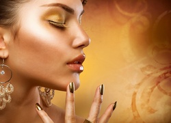 Kobieta, Profil, Złoty, Makijaż, Biżuteria, Anna Subbotina