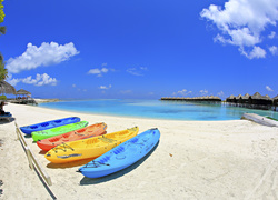 Ocean, Łódki, Plaża, Malediwy