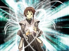 Serial Experiments Lain, szary strój, brązowe włosy