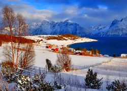 Zima, Góry, Czerwone, Domy, Norwegia