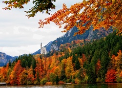 Zamek, Góry, Lasy, Rzeka, Jesień