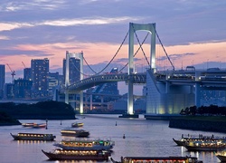 Świt, Panorama, Tokio, Most, Morze, Statki