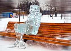 Zima, Park, Ławka, Figura, Lodowa
