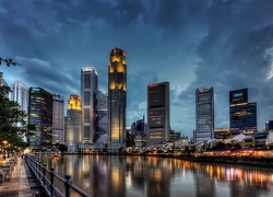Singapur, Wieżowce, Miasto, Zmrok