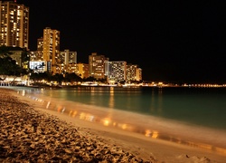 Honolulu, Nocą, Plaża, Waikiki