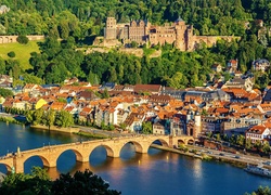 Zamek w Heidelbergu, Heidelberger Schloss, Heidelberg, Niemcy, Most, Rzeka Neckar