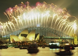 Australia, Sydney, Zatoka Port Jackson, Sydney Opera House, Most Sydney Harbour, Fajerwerki