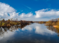 Rzeka, Most, Drzewa, Jesień