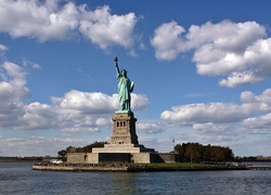 Rzeka, Hudson, Liberty, Island, Statua, Wolności