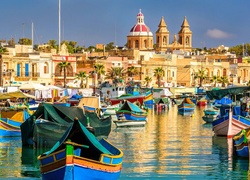 Malta, Marsaxlokk, Miasto, Woda, Łódki