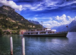 Statek, Wycieczkowy, Jezioro, Góry, Szwajcaria