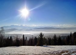 Góry, Las, Pole, Promienie, Słońca, Rozmycie