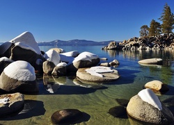 Nevada, Jezioro, Tahoe, Ośnieżone, Kamienie