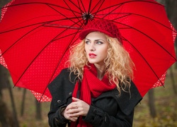 Blondynka, Modelka, Czapka, Parasol, Jesień