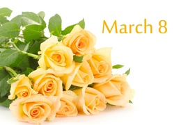 Bukiet, Żółtych, Róż, 8 Marca, Dzień, Kobiet