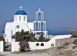 Santorini, Cerkiew, Morze, Roślinność, Grecja