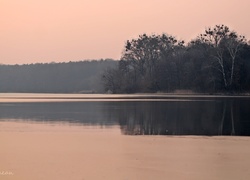 Topniejące, Jezioro, Drzewa, Zmierzch