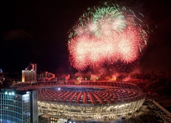 Ukraina, Kijów, Stadion, Narodowy, Noc, Fajerwerki