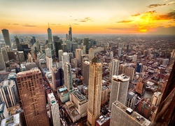 Chicago, Panorama, Miasta, Zachód, Słońca