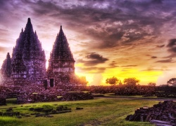 Świątynia, Prambanan, Dżungla, Chmury, Indonezja