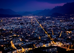Francja, Grenoble, Miasto, Noc
