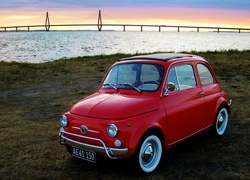 Czerwony, Fiat 500, Rzeka, Most