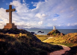 Krzyż, Latarnia Morska, Morze, Wyspa, Llanddwyn Anglesey, Walia