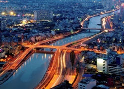Wietnam, Ho Chi Minh, Miasto, Rzeka, Noc