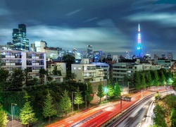 Tokio, Fragment, Miasta, Oświetlona, Wieża, Telewizyjna