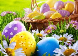 Wielkanocny, Koszyk, Kwiaty, Pisanki