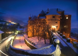 Zamek Schenna, Miasteczko Schenna, Włochy, Droga, Góry, Zima