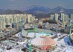 Korea Południowa, Suwon, Miasto, Góry, Zima